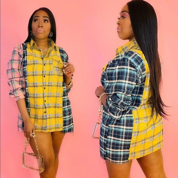 LONG SLEEVE OVERSIZE MULTI PLAID BUTTON DOWN SHIRT - Picture 5 of 7